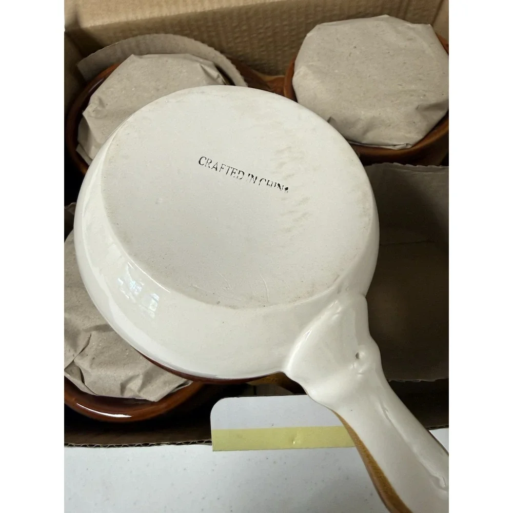 Four (4) Covered Soup Crocks Sturdy Bowl w/ Handle * Lid w/ Knob * Comfort Food